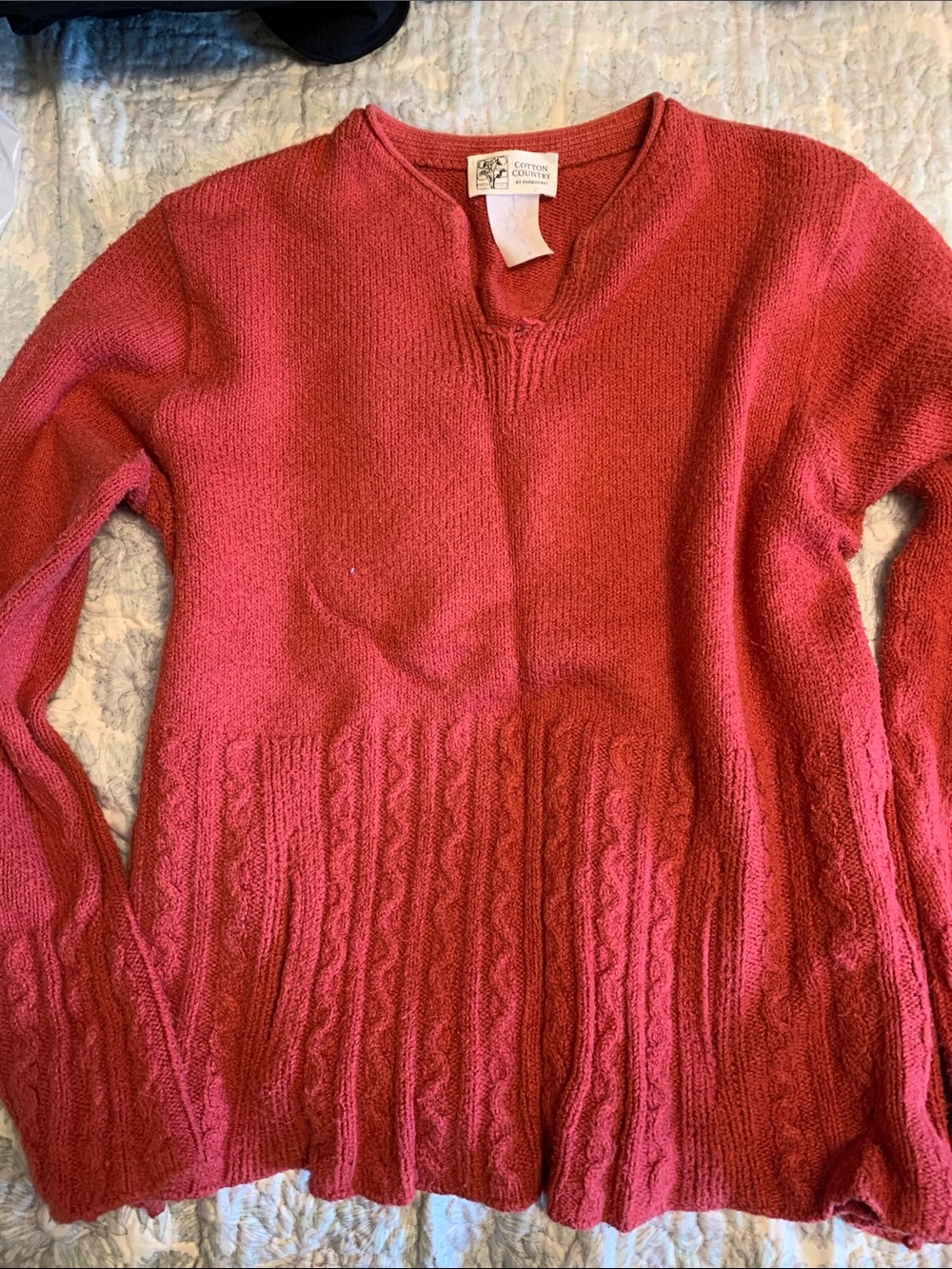 Parkhurst Coral Cable-Hem Notch Crew Sweater